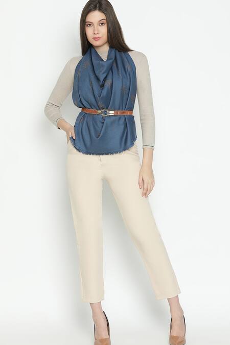 Shingora_Blue Swarovski Vine Embellished Stole _Online_at_Aza_Fashions