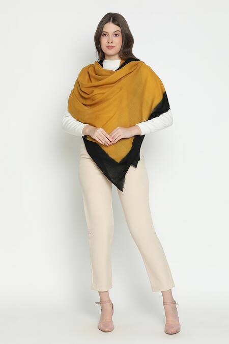 Shingora_Yellow Dobby Ombre Pattern Shawl _Online_at_Aza_Fashions