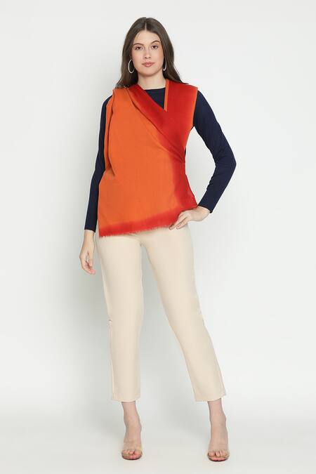 Shingora_Orange Dobby Gradient Pattern Shawl _Online_at_Aza_Fashions