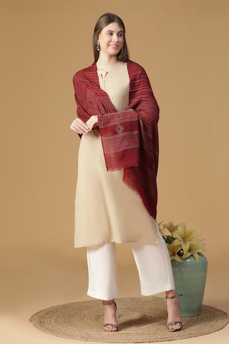 Shingora Striped Flora Pattern Woolen Shawl 