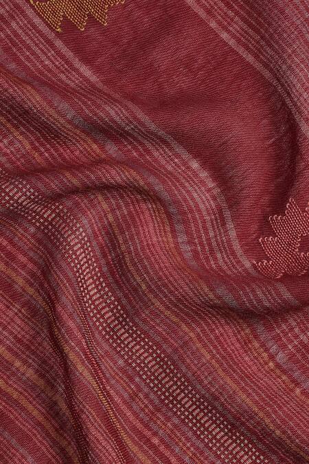 Shop_Shingora_Maroon Dobby Striped Flora Pattern Woolen Shawl _Online_at_Aza_Fashions