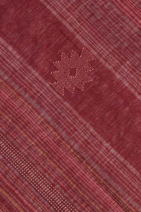 Shingora_Maroon Dobby Striped Flora Pattern Woolen Shawl _at_Aza_Fashions