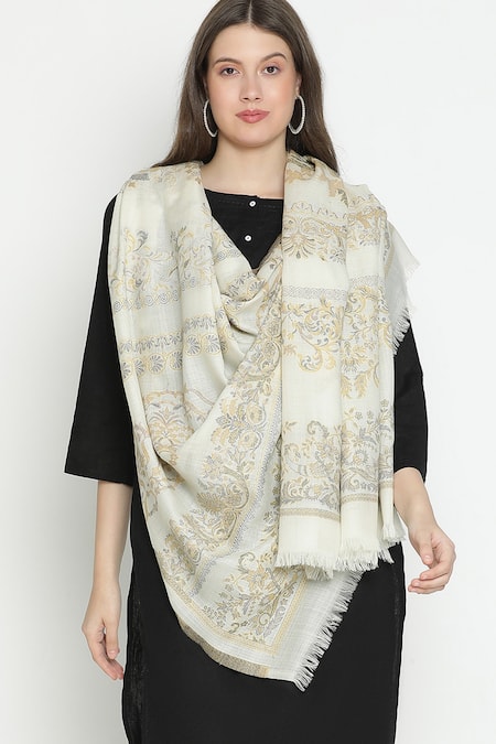 Shingora Woven Flora Pattern Woolen Shawl 