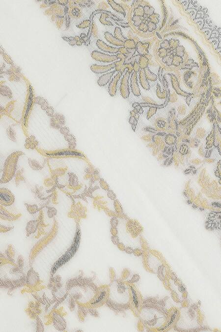 Shingora_Off White Woven Jacquard Flora Pattern Woolen Shawl _at_Aza_Fashions