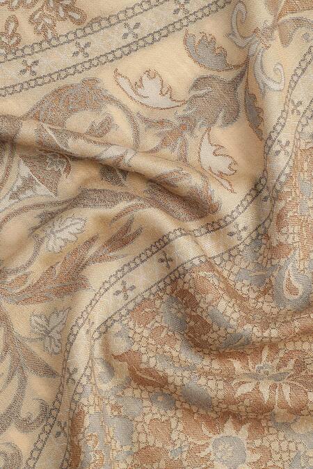 Shop_Shingora_Beige Woven Jacquard Fleur Pattern Woolen Shawl _Online_at_Aza_Fashions