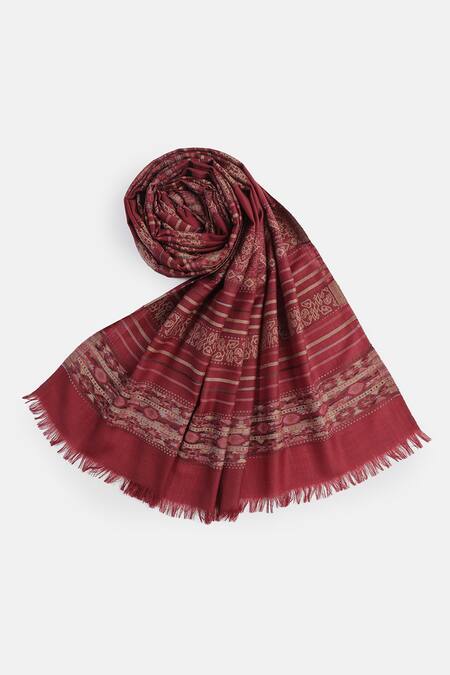 Buy_Shingora_Maroon Woven Jacquard French Blossom Pattern Woolen Shawl_Online_at_Aza_Fashions