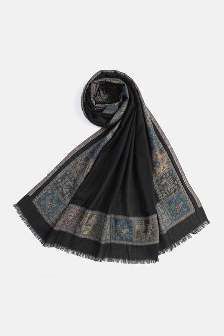 Buy_Shingora_Black Woven Jacquard Tribal Flora Pattern Shawl _Online_at_Aza_Fashions