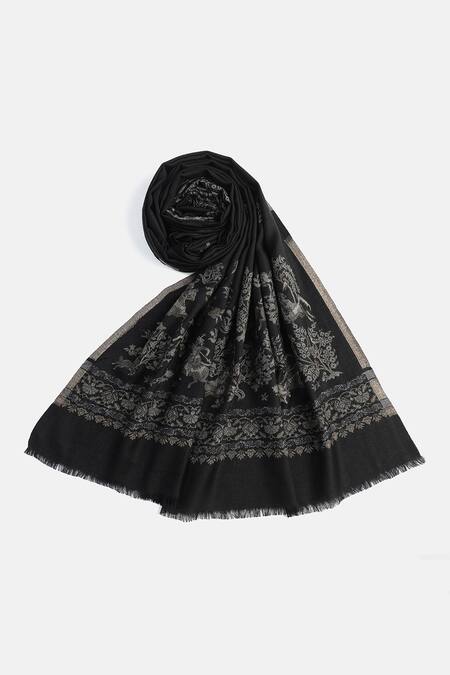 Buy_Shingora_Black Floral Jacquard Work Shawl _Online_at_Aza_Fashions