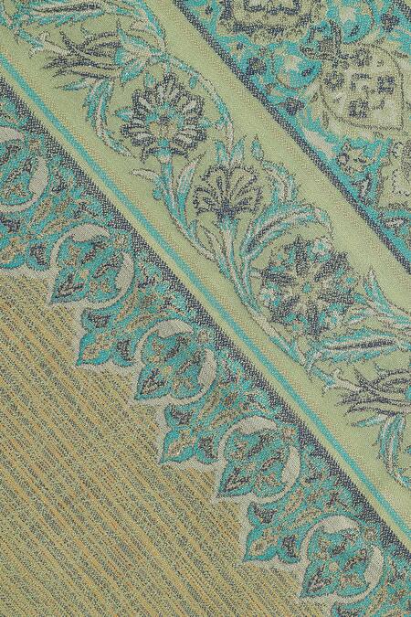 Shingora_Green Jacquard Floral Mughal Pattern Shawl _at_Aza_Fashions