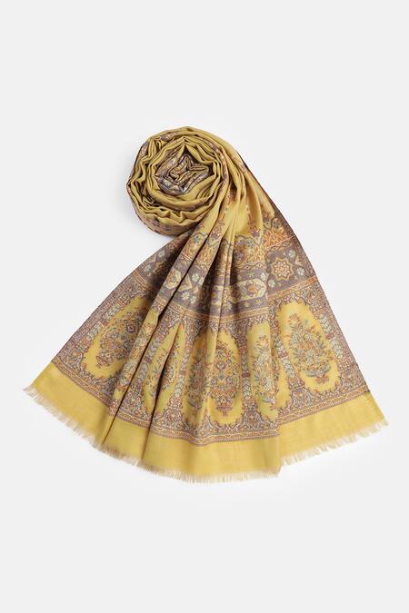 Buy_Shingora_Yellow Jacquard Floral Pattern Shawl _Online_at_Aza_Fashions