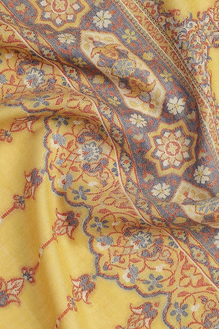 Shop_Shingora_Yellow Jacquard Floral Pattern Shawl _Online_at_Aza_Fashions