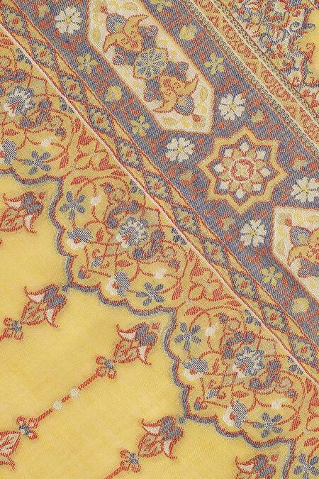 Shingora_Yellow Jacquard Floral Pattern Shawl _at_Aza_Fashions