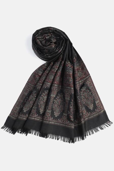 Buy_Shingora_Black Jacquard Floral Pattern Shawl _Online_at_Aza_Fashions