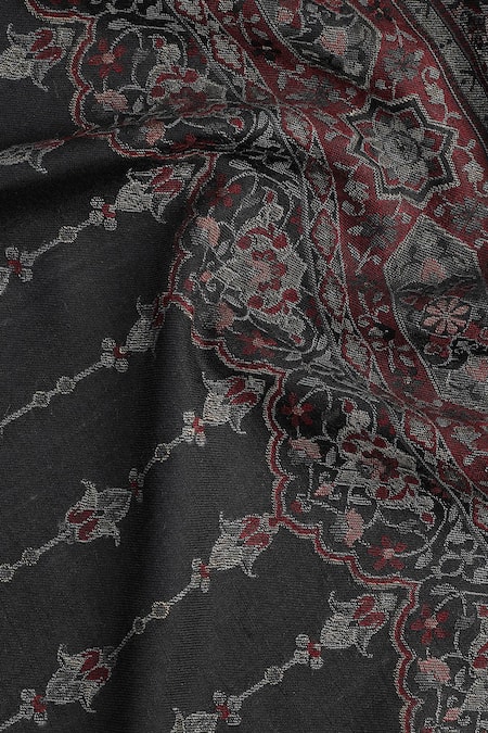 Shop_Shingora_Black Jacquard Floral Pattern Shawl _Online_at_Aza_Fashions