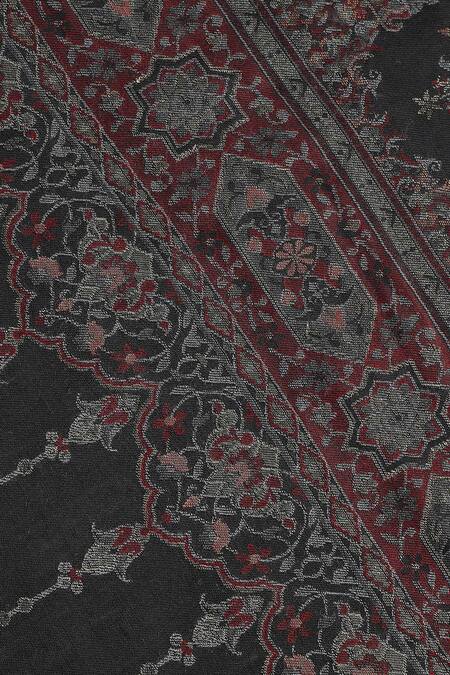 Shingora_Black Jacquard Floral Pattern Shawl _at_Aza_Fashions
