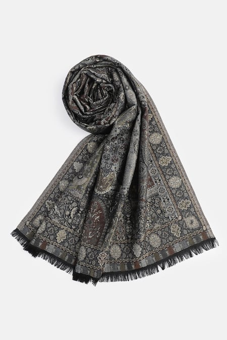 Buy_Shingora_Black Jacquard Woven Floral Pattern Shawl _Online_at_Aza_Fashions