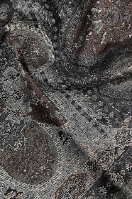 Shop_Shingora_Black Jacquard Woven Floral Pattern Shawl _Online_at_Aza_Fashions