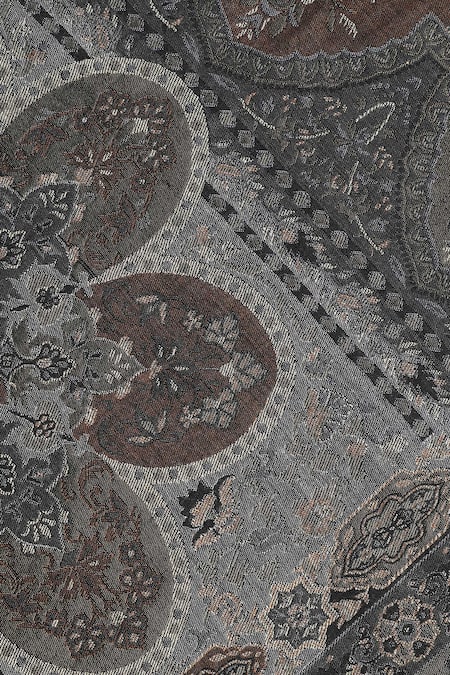 Shingora_Black Jacquard Woven Floral Pattern Shawl _at_Aza_Fashions