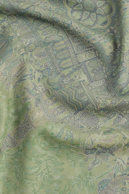 Shop_Shingora_Green Jacquard Floral Mughal Pattern Shawl _Online_at_Aza_Fashions