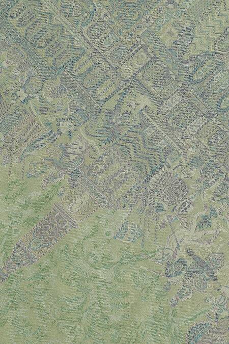 Shingora_Green Jacquard Floral Mughal Pattern Shawl _at_Aza_Fashions