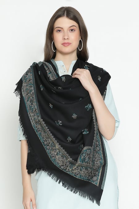Shop_Shingora_Black Floral Pattern Shawl _at_Aza_Fashions