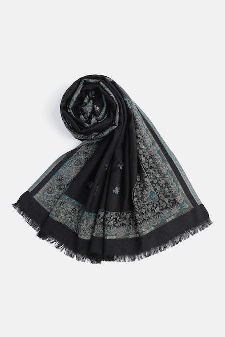 Buy_Shingora_Black Floral Pattern Shawl _Online_at_Aza_Fashions