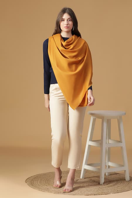 SHINGORA Yellow Solid Fringed Edge Shawl 