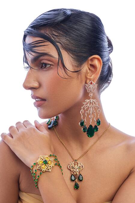 Opalina Soulful Jewellery White Crystals, Stones Celestial Love Embellished Earrings Online at Aza Fashions Opalina Soulful Jewellery_White Crystals, Stones Celestial Love Embellished Earrings _Online_at_Aza_Fashions