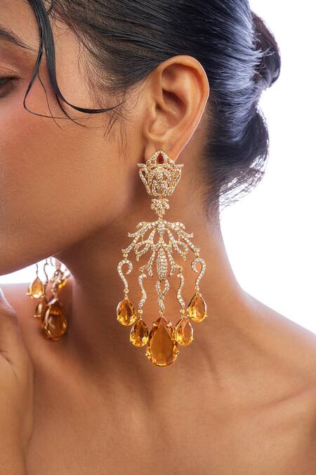 Opalina Soulful Jewellery_White Crystals, Cut Work Celestial Love Embellished Earrings _Online_at_Aza_Fashions