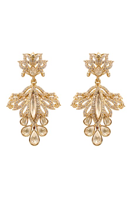Shop Opalina Soulful Jewellery White Gota Patti, Stones Heartfelt Embellished Earrings at Aza Fashions Shop_Opalina Soulful Jewellery_White Gota Patti, Stones Heartfelt Embellished Earrings _at_Aza_Fashions