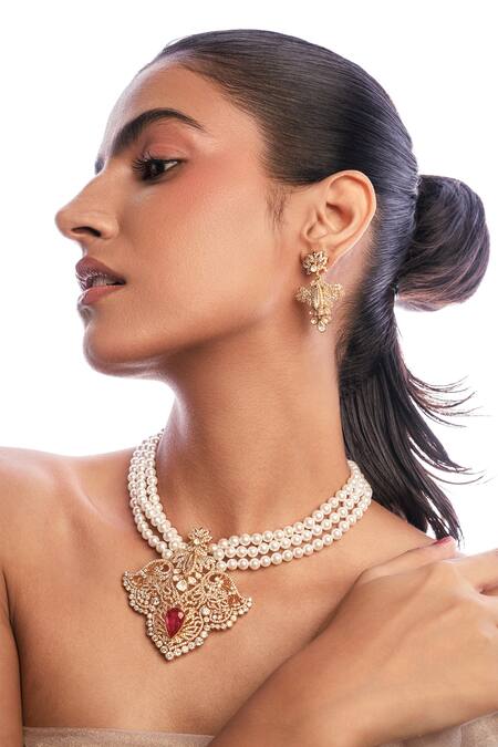 Opalina Soulful Jewellery White Gota Patti, Stones Heartfelt Embellished Earrings Online at Aza Fashions Opalina Soulful Jewellery_White Gota Patti, Stones Heartfelt Embellished Earrings _Online_at_Aza_Fashions