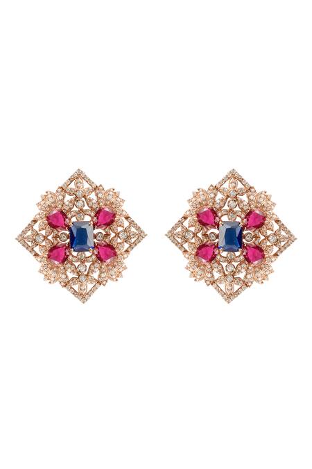 Shop Opalina Soulful Jewellery White Smocking, Stones Velvet Embrace Embellished Studs at Aza Fashions Shop_Opalina Soulful Jewellery_White Smocking, Stones Velvet Embrace Embellished Studs _at_Aza_Fashions