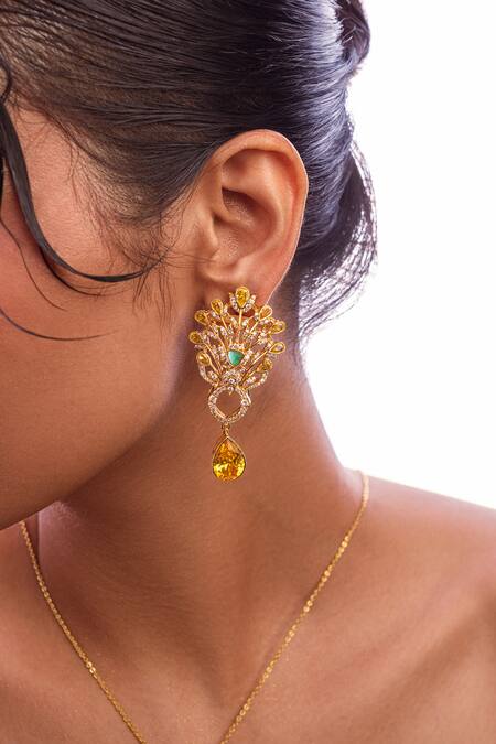 Opalina Soulful Jewellery_White Crystals, Cut Work, Stones Solaria Embellished Earrings _Online_at_Aza_Fashions