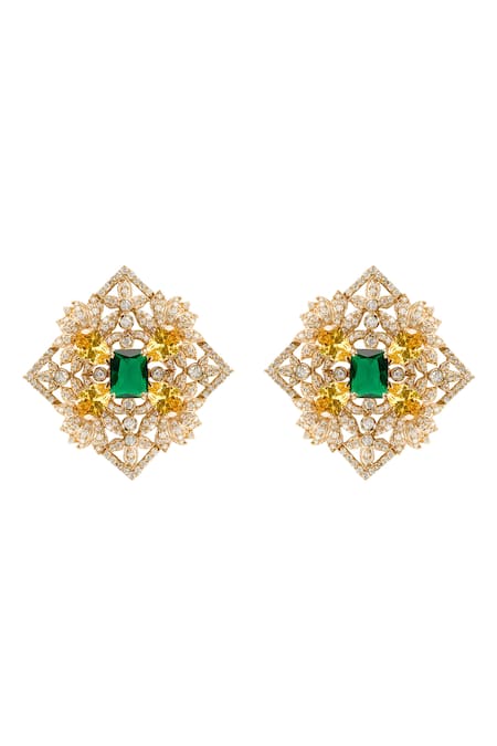 Shop Opalina Soulful Jewellery White Crystals, Stones Royal Radiance Embellished Studs at Aza Fashions Shop_Opalina Soulful Jewellery_White Crystals, Stones Royal Radiance Embellished Studs _at_Aza_Fashions