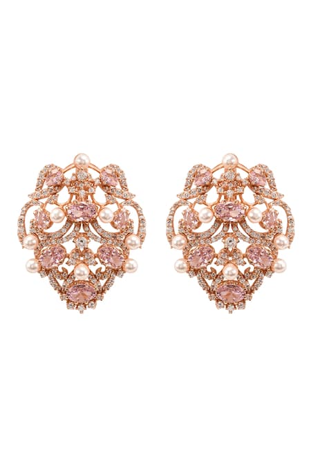 Shop Opalina Soulful Jewellery White Stones, Crystals Sweet Serenade Embellished Studs at Aza Fashions Shop_Opalina Soulful Jewellery_White Stones, Crystals Sweet Serenade Embellished Studs _at_Aza_Fashions