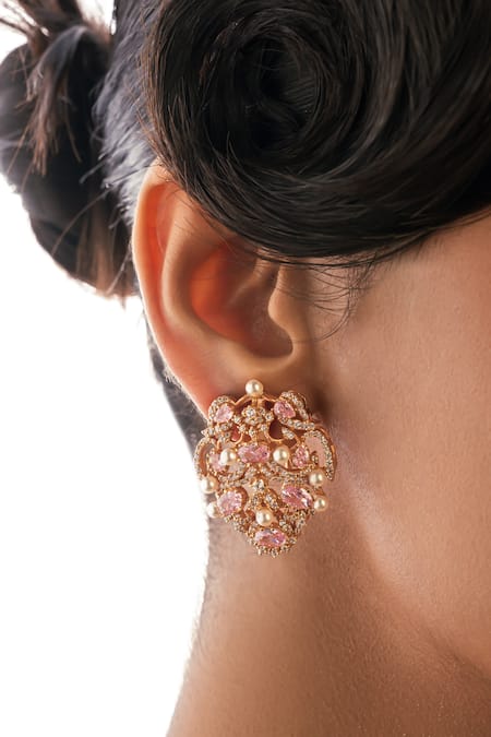 Opalina Soulful Jewellery_White Stones, Crystals, Pearls Sweet Serenade Embellished Studs _Online_at_Aza_Fashions