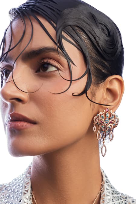 Opalina Soulful Jewellery Crystal Embellished Carved Earrings 