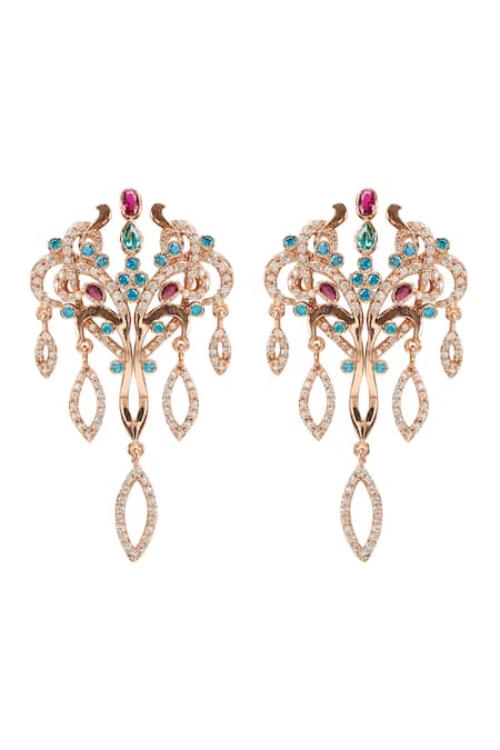 Shop Opalina Soulful Jewellery White Crystals, Stones Embellished Carved Earrings at Aza Fashions Shop_Opalina Soulful Jewellery_White Crystals, Stones Embellished Carved Earrings _at_Aza_Fashions