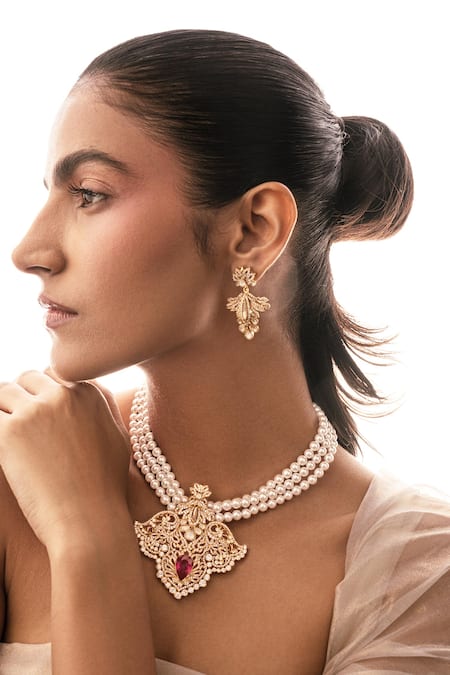 Opalina Soulful Jewellery_White Eternal Love Floral Carved Pendant Necklace _Online_at_Aza_Fashions