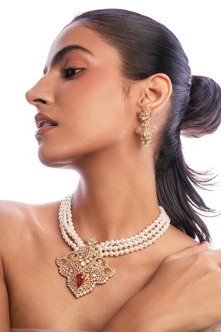 Buy_Opalina Soulful Jewellery_White Eternal Love Floral Carved Pendant Necklace _Online_at_Aza_Fashions