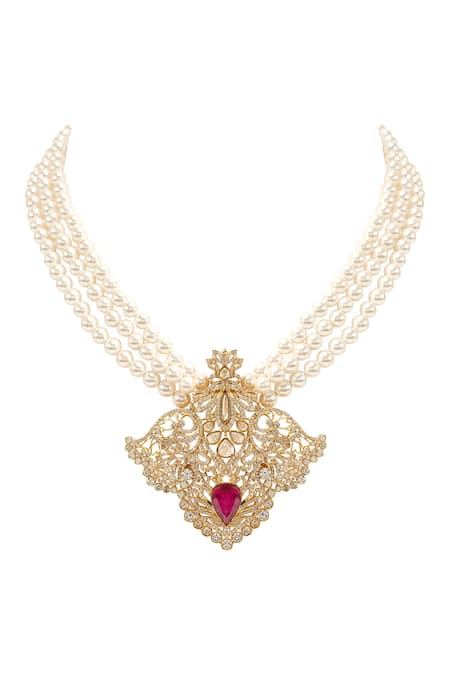 Shop_Opalina Soulful Jewellery_White Eternal Love Floral Carved Pendant Necklace _Online_at_Aza_Fashions