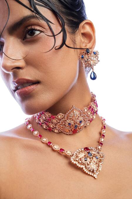 Opalina Soulful Jewellery White Divine Promise Crystal Studded Choker Online at Aza Fashions Opalina Soulful Jewellery_White Divine Promise Crystal Studded Choker _Online_at_Aza_Fashions