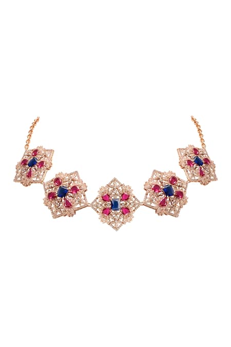 Shop_Opalina Soulful Jewellery_White Gemstone Embellished Choker _Online_at_Aza_Fashions