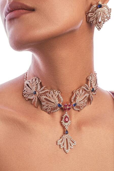 Opalina Soulful Jewellery_White Royal Romance Leaf Carved Pendant Necklace _Online_at_Aza_Fashions