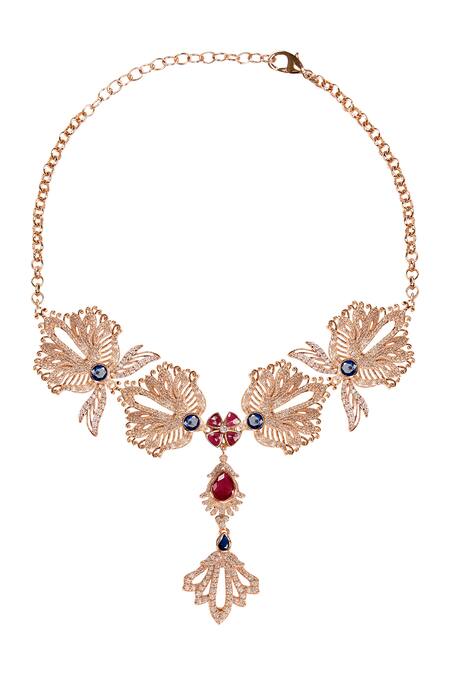 Buy_Opalina Soulful Jewellery_White Royal Romance Leaf Carved Pendant Necklace _Online_at_Aza_Fashions