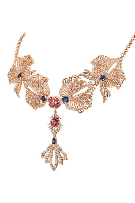 Shop_Opalina Soulful Jewellery_White Royal Romance Leaf Carved Pendant Necklace _Online_at_Aza_Fashions