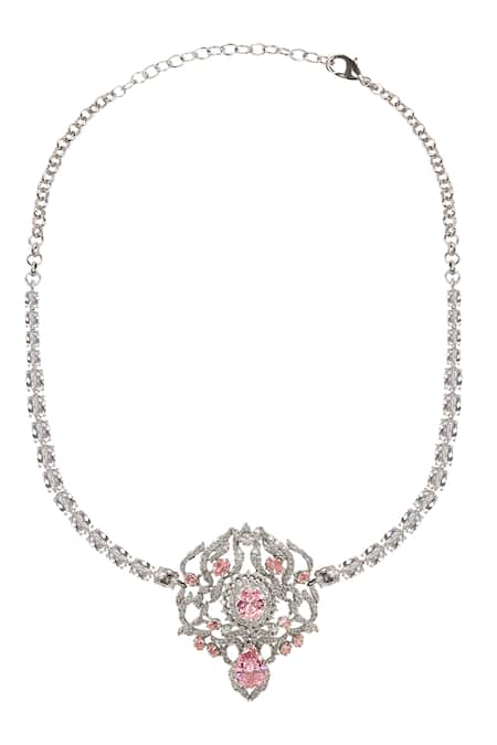 Shop Opalina Soulful Jewellery White Sweet Serenade Crystal Embellished Pendant Necklace at Aza Fashions Shop_Opalina Soulful Jewellery_White Sweet Serenade Crystal Embellished Pendant Necklace _at_Aza_Fashions