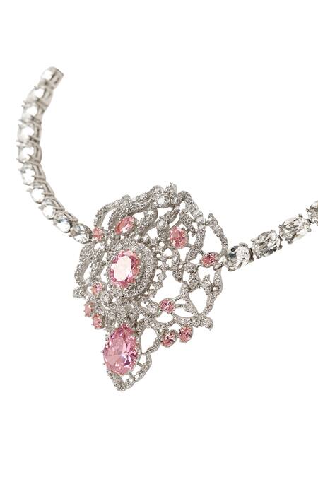 Shop Opalina Soulful Jewellery White Sweet Serenade Crystal Embellished Pendant Necklace Online at Aza Fashions Shop_Opalina Soulful Jewellery_White Sweet Serenade Crystal Embellished Pendant Necklace _Online_at_Aza_Fashions