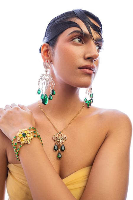 Opalina Soulful Jewellery_White Celestial Floral Carved Pendant Necklace _Online_at_Aza_Fashions