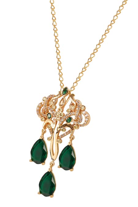 Buy_Opalina Soulful Jewellery_White Celestial Floral Carved Pendant Necklace _Online_at_Aza_Fashions